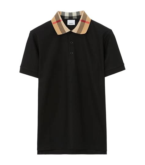 burberry slim fit polo with check trim black|Check Collar Cotton Polo Shirt in Black .